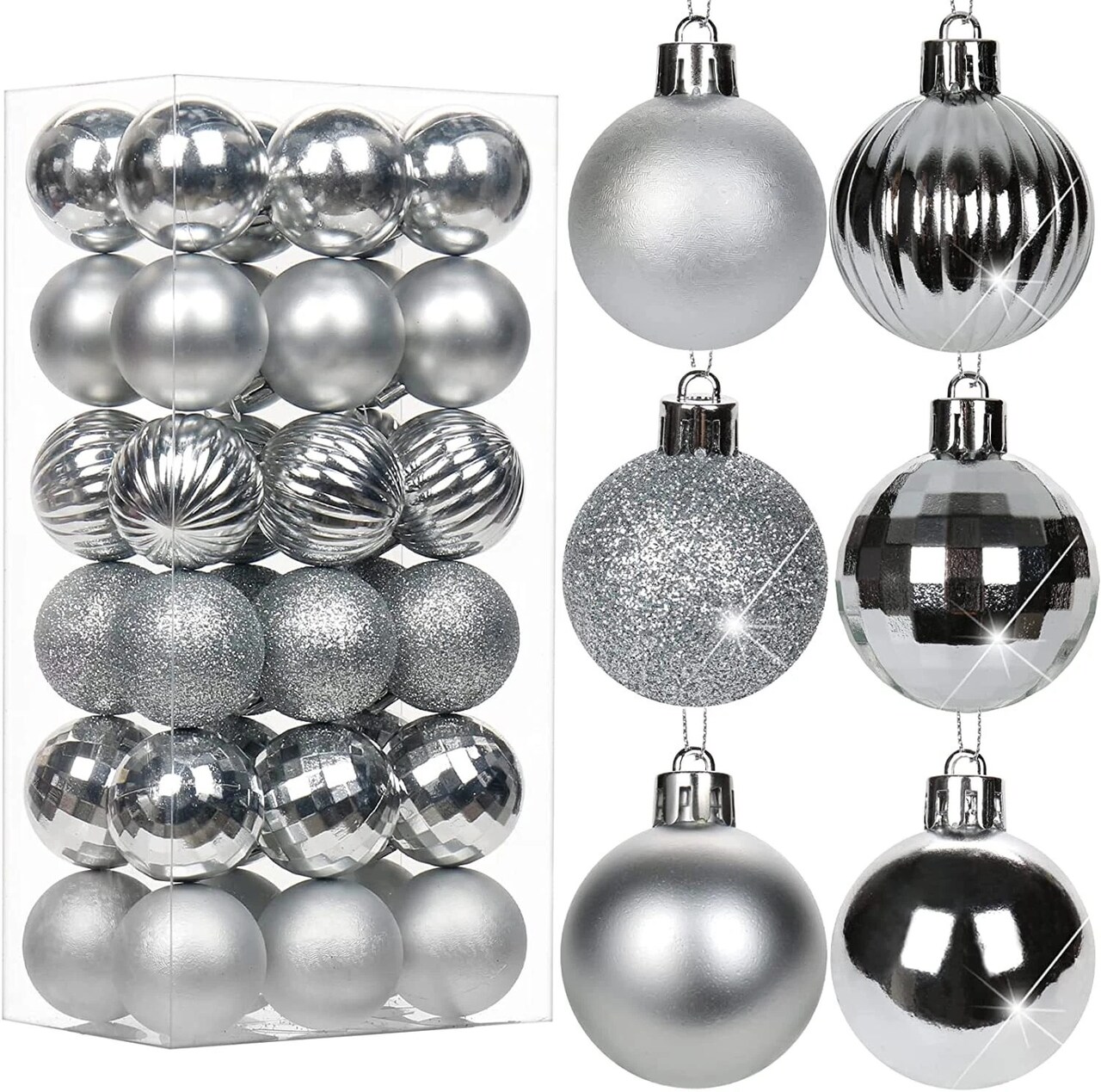 36/72 Pcs Christmas Glitter Ball Ornaments Tree Hanging Decor